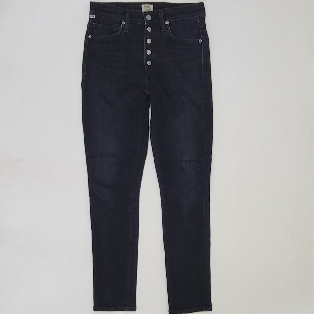COH Olivia High Rise Exposed Button Slim Ankle Jean in Licorice Black